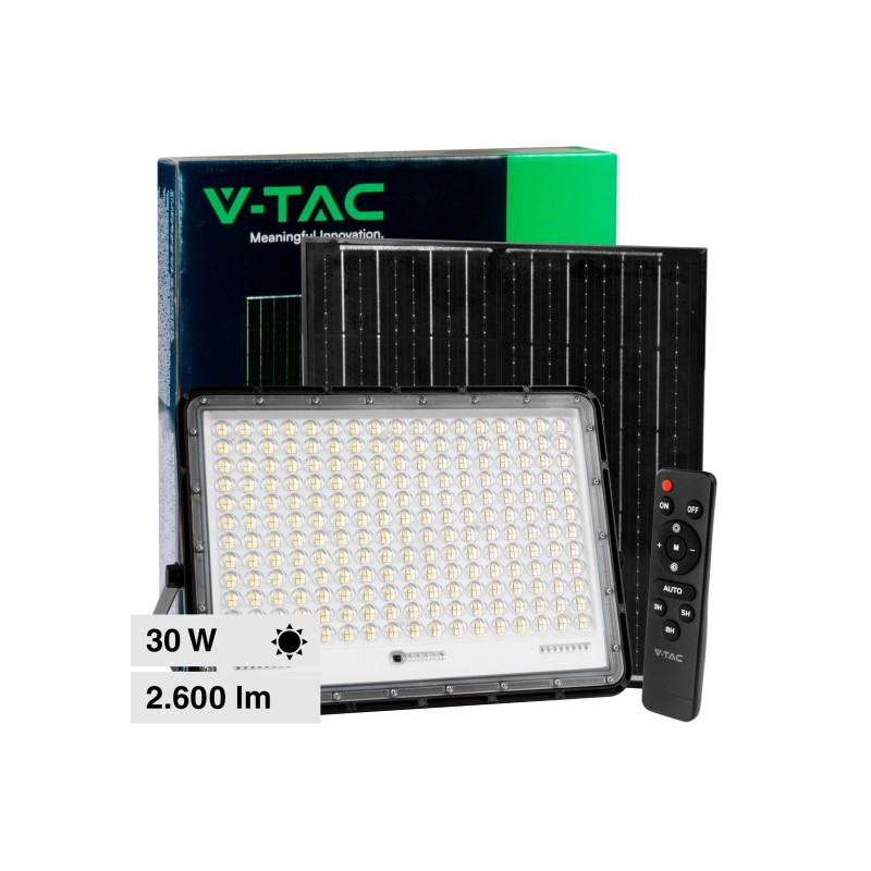 V-TAC VT-240W FARO LED FLOODLIGHT 30W IP65 COLORE NERO CON PANNELLO SOLARE E TELECOMANDO