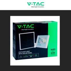 V-TAC VT-60W FARO LED FLOODLIGHT 20W IP65 COLORE BIANCO CON PANNELLO SOLARE E TELECOMANDO