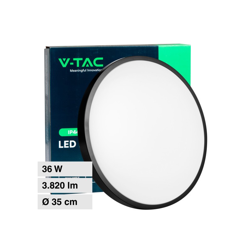 V-TAC VT-8630 PLAFONIERA LED ROTONDA 36W SMD IP44 COLORE NERO