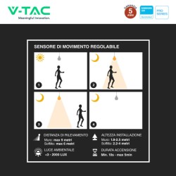 V-TAC PRO VT-81004 PLAFONIERA LED ROTONDA 15W SMD CHIP SAMSUNG SENSORE PIR MOVIMENTO CREPUSCOLARE IP44 COLORE BIANCO