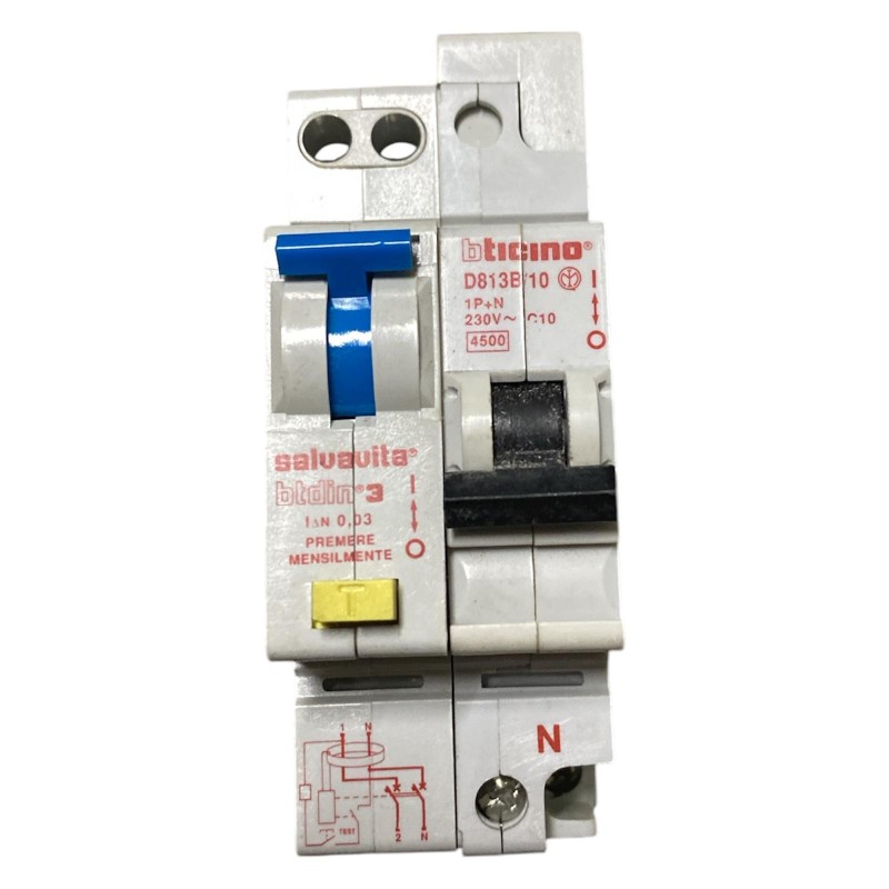 Interruttore differenziale magnetotermico Bticino D813B/10 1P+N 230V