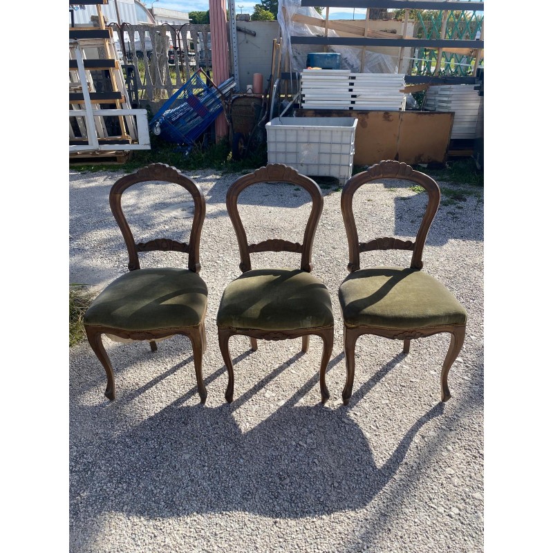 3 sedie stile Luigi Filippo legno massello imbotte